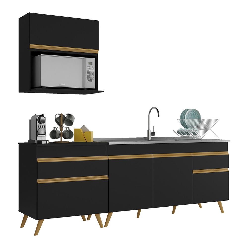 Cozinha Compacta Veneza GB Multimóveis MP2075 com Armário e Balcão Preta