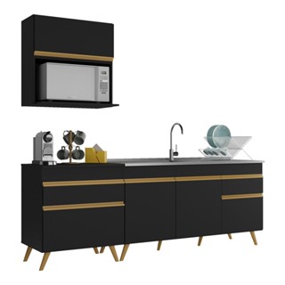Cozinha Compacta Veneza GB Multimóveis MP2075 com Armário e Balcão Preta
