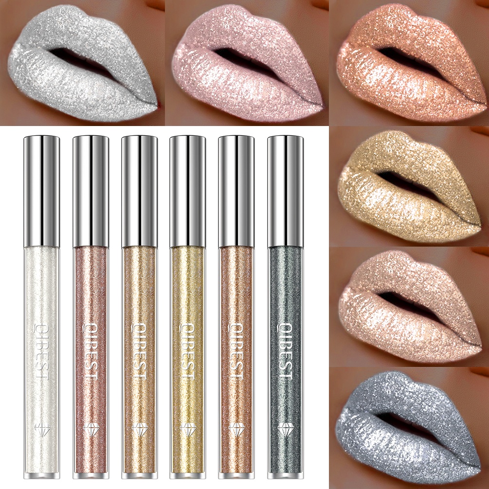 QIBEST Women Batom Líquido Glitter Diamante À Prova D'água Pérola Longa Duração Brilho Labial Brilhante Metal Maquiagem Encantadora em Oferta na Shopee