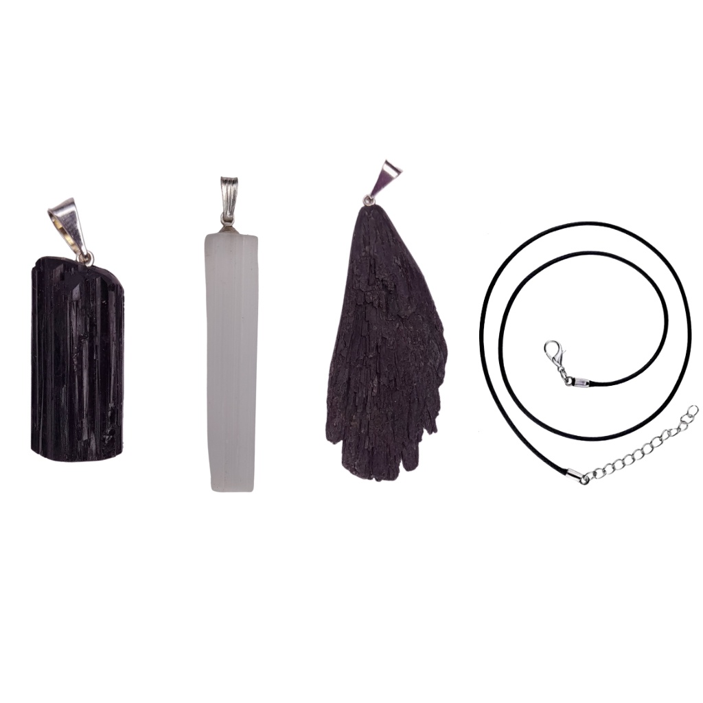 Kit Pingentes da Proteção Turmalina Selenita Cianita Pedra Natural Bruta Colar em Oferta na Shopee