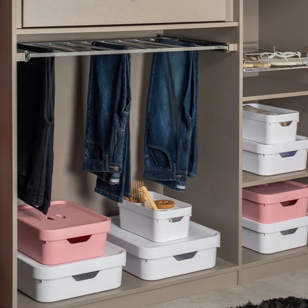 Caixa Organizadora 32 Litros Grande Multiuso Cesto Organizador com Tampa OU - Home & Living