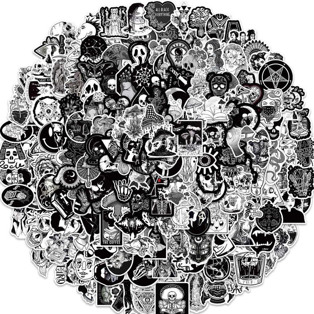 200PCS Autocolantes De Grafite Gótico Escuro Preto E Branco Para Bagagem De Telefone Decalques Notebook Crianças Presente em Oferta na Shopee