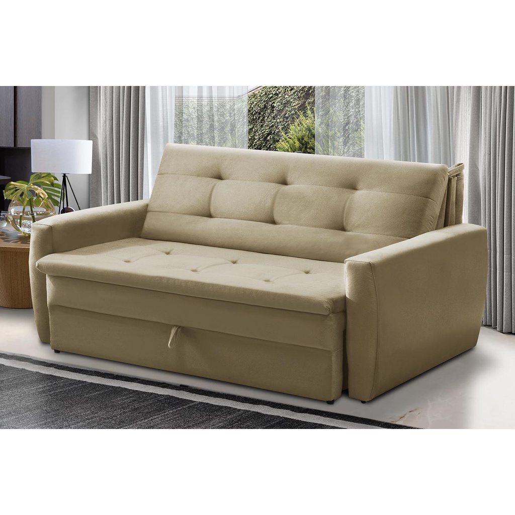 Sofá Cama Jade 1,36m Suede Bege Adonai Estofados - Home & Living