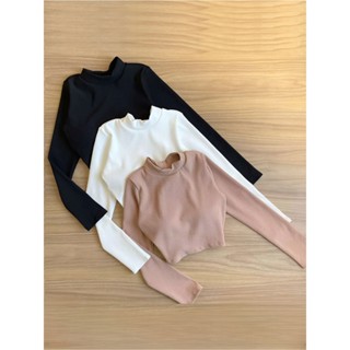kit 3 Cropped Cacharrel Manga Longa Canelado Gola Alta PRETO-BRANCO-BEGE em Oferta na Shopee