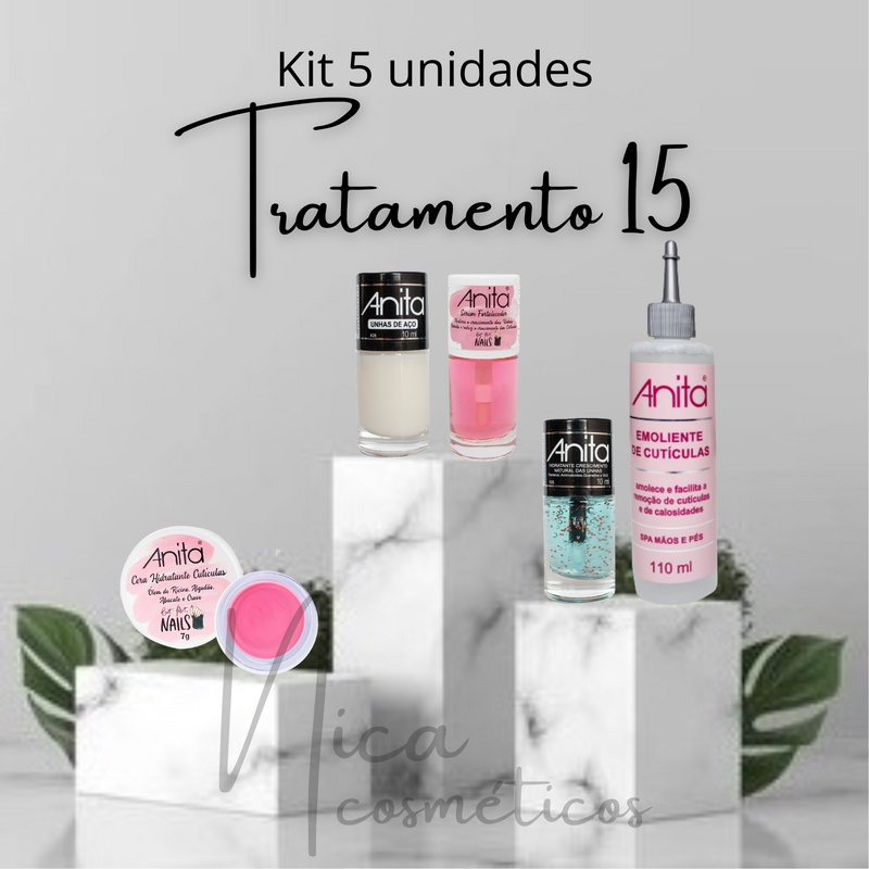 Kit Tratamento Anita - Base unhas de aço, Sérum fortalecedor, Hidratante de crescimento, Cera hidratante e Emoliente