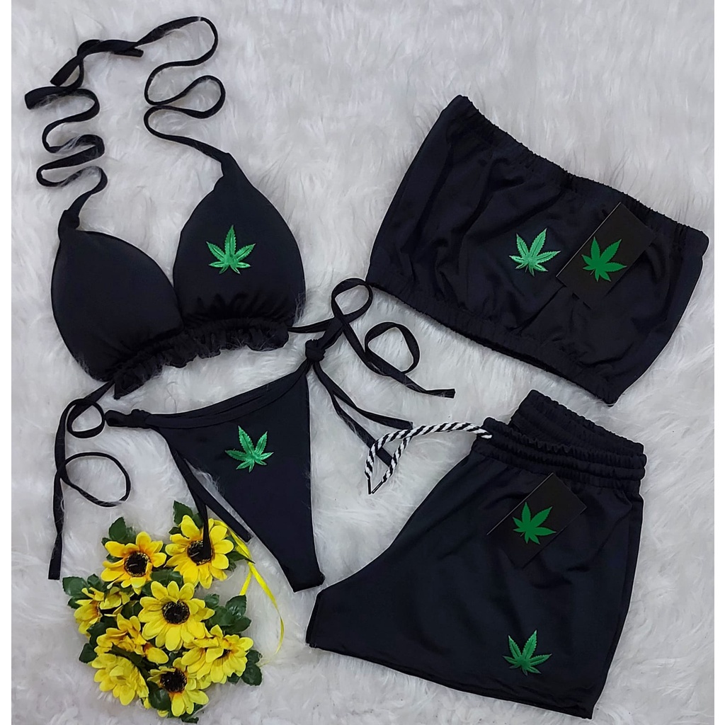 Conjunto Mariruana  Erva  Verdinha Mandrak Favela Biquini  Top  Short