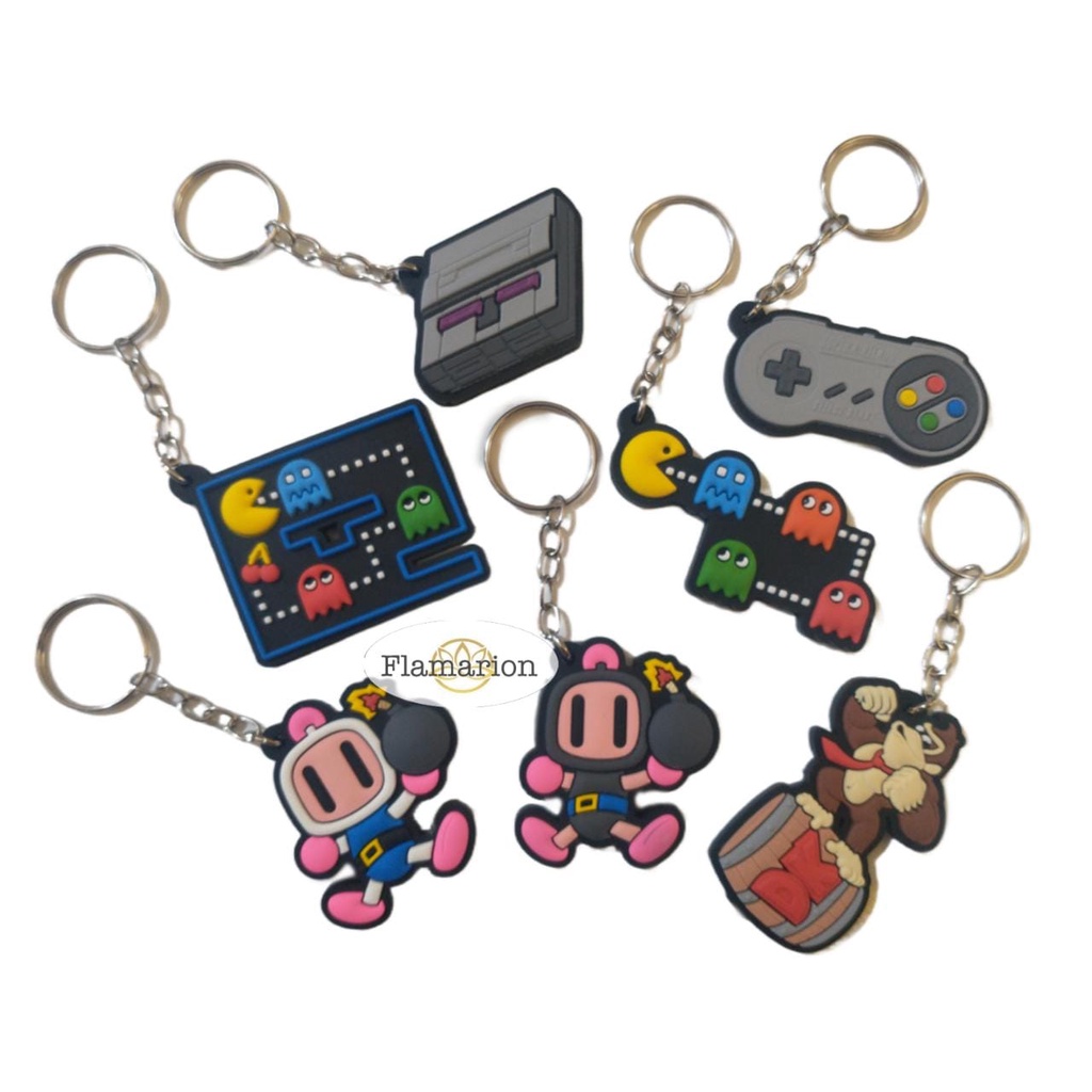Kit 7 Chaveiros Super Nintendo Bomberman Pac-Man Donkey Kong