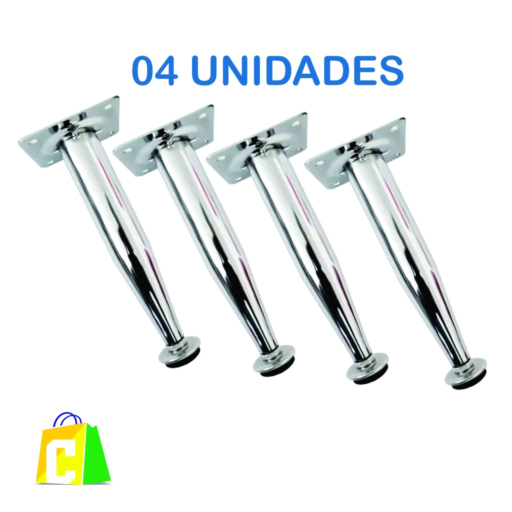 4 Pé De Armários Cozinha Para Moveis em Geral Cromado Cônico 10cm Regulável Aço Reforçado em Oferta na Shopee