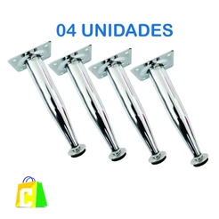 4 Pé De Armários Cozinha Para Moveis em Geral Cromado Cônico 10cm Regulável Aço Reforçado