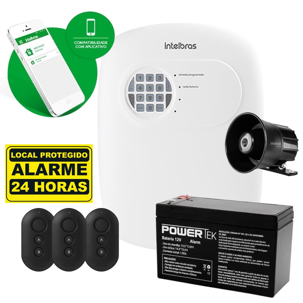 Kit Central de Alarme ANM 24 NET Intelbras com Sirene, Bateria e 3 Controles – Acesso por App