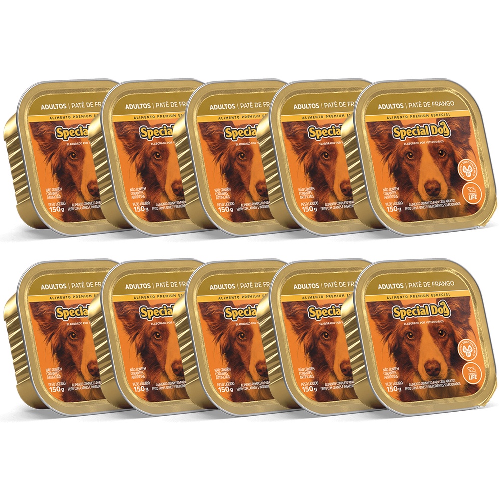 Kit 10 Rações Special Dog Patê Cães Adultos Frango 150g
