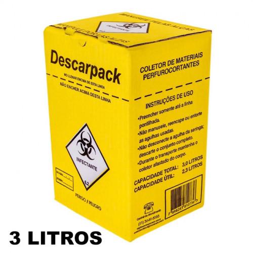 Caixa Coletora 3 Litros Perfuro Cortante Agulha Descarpack 20 Unid