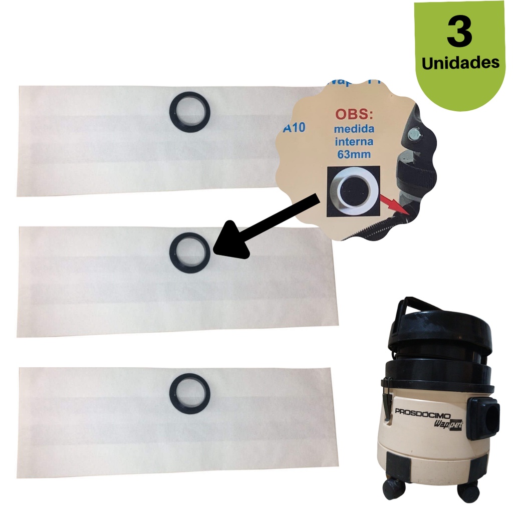 Saco de Aspirador Prosdocimo Wap Pet 10L 3 Unidades Bocal 6,3cm
