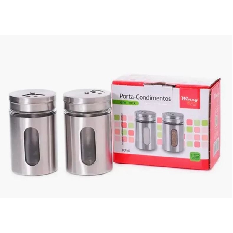 Kit 2 Porta Condimentos Aço Inox com Visor de Vidro Wincy