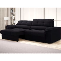Sofá com Carregador USB Retrátil Reclinável Mimo 2,30m Velosuede Preto - NETSOFAS
