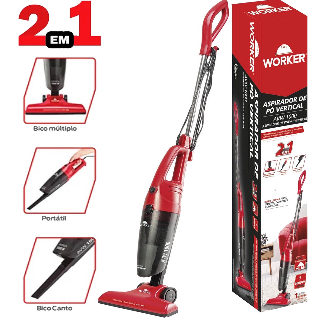 Aspirador De Pó Vertical Vassoura Elétrica APW 1000 Portátil Ideal para Cantos Carpetes Sofás Worker