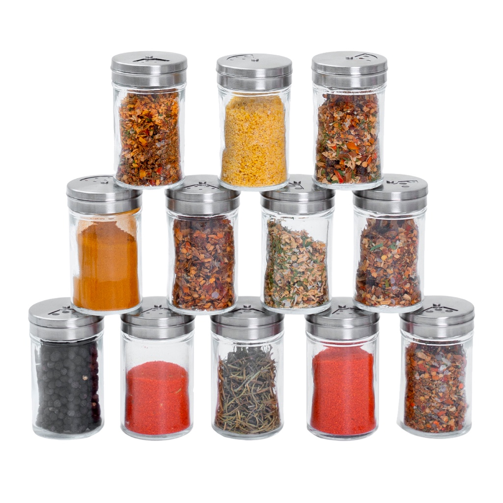Kit 12 Porta temperos com tampa giratória inox e vidro 90ml - Mozcada em Oferta na Shopee