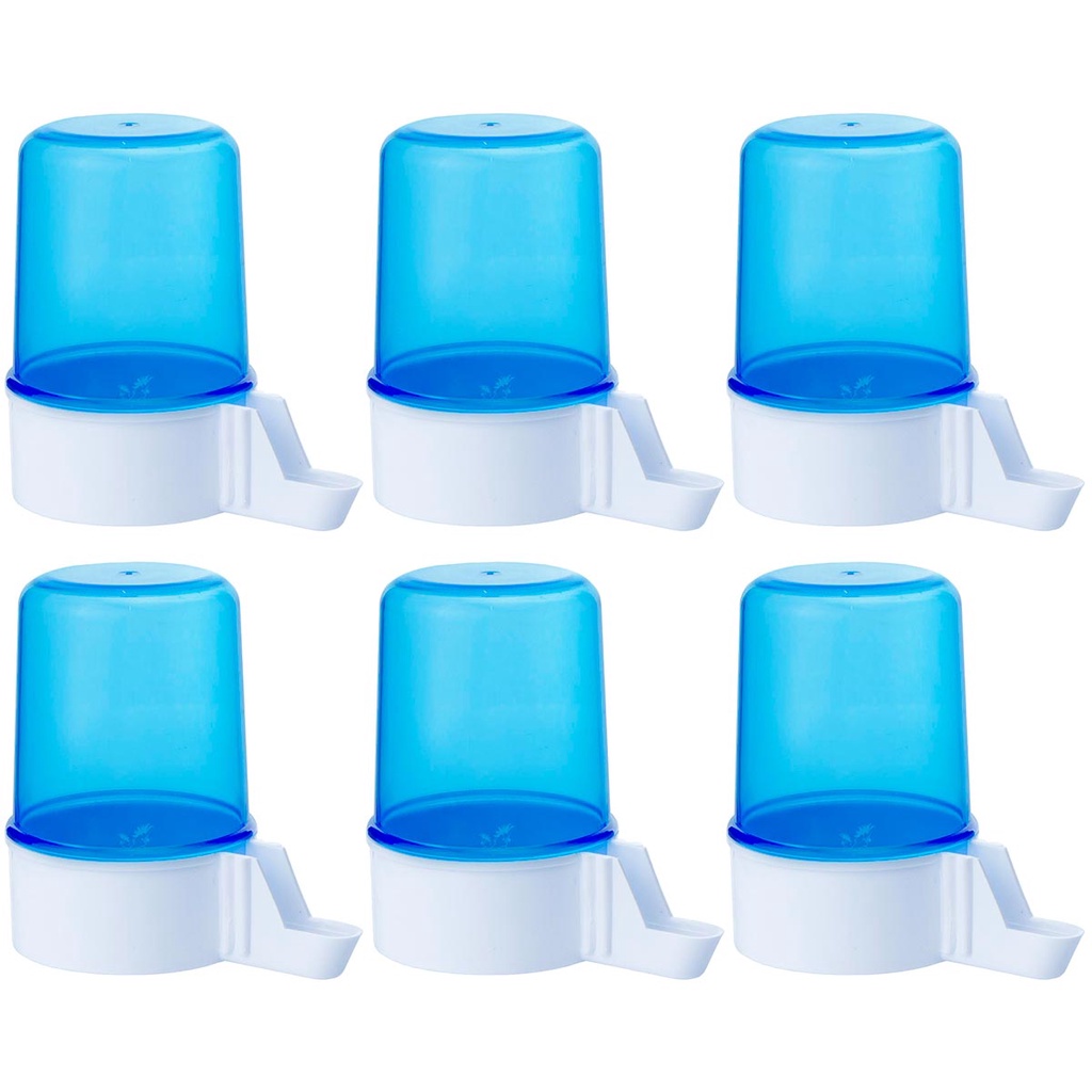 Kit 6 Bebedouro Automático Italiano Azul 300ml Malha Fina Canário Curió Coleiro Tico Tico Bigodinho