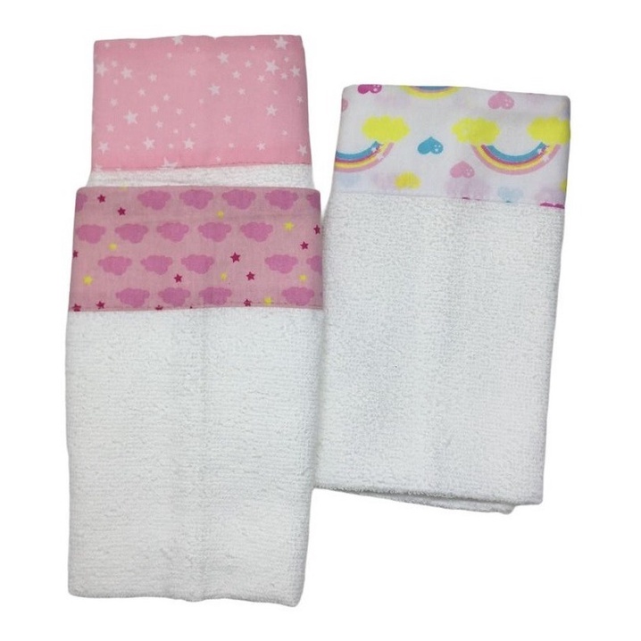 Kit 3 Toalhinhas Boca Nuvens Estrela Rosa - Minha Estrelinha