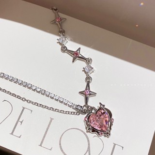 INS Summer New Spicy Girls Pink Diamantes Picantes Coração Estrela De Costura Correntes De Diamante Pequeno Colar De Prata Fria Rosa