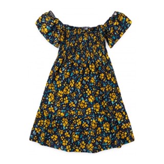 Vestido Feminino Infantil Verão Flores Amarelas em Azul