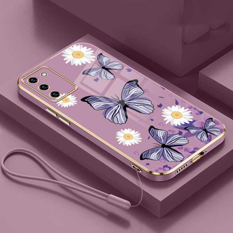 Samsung S20 FE S20+ Plus S10 Note 10 Lite Butterfly Flower Capa Do Telefone Em Brilhante À Prova De Choque Com Alça