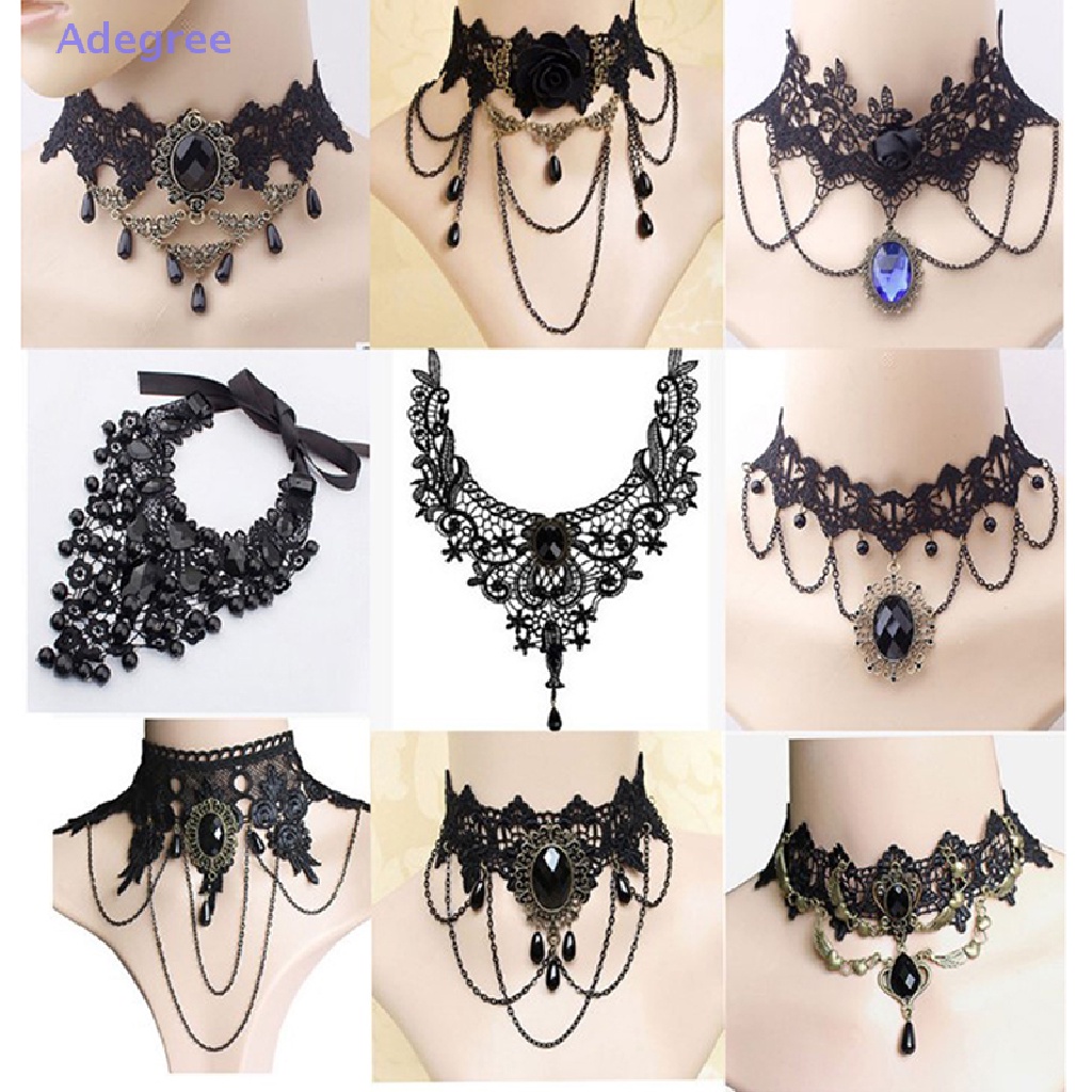 Adegree Ornate Colar De Renda Preto Cristal Vermelho PromJewelryVintage Babete Retro Gargantilha Novo em Oferta na Shopee
