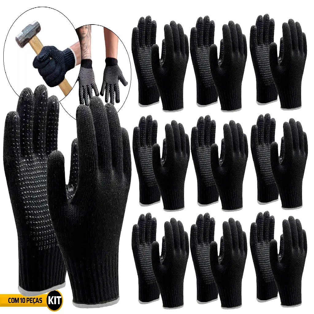 Kit 10 Luva Epi Ca Segurança Multi Tato Tricotada em Oferta na Shopee