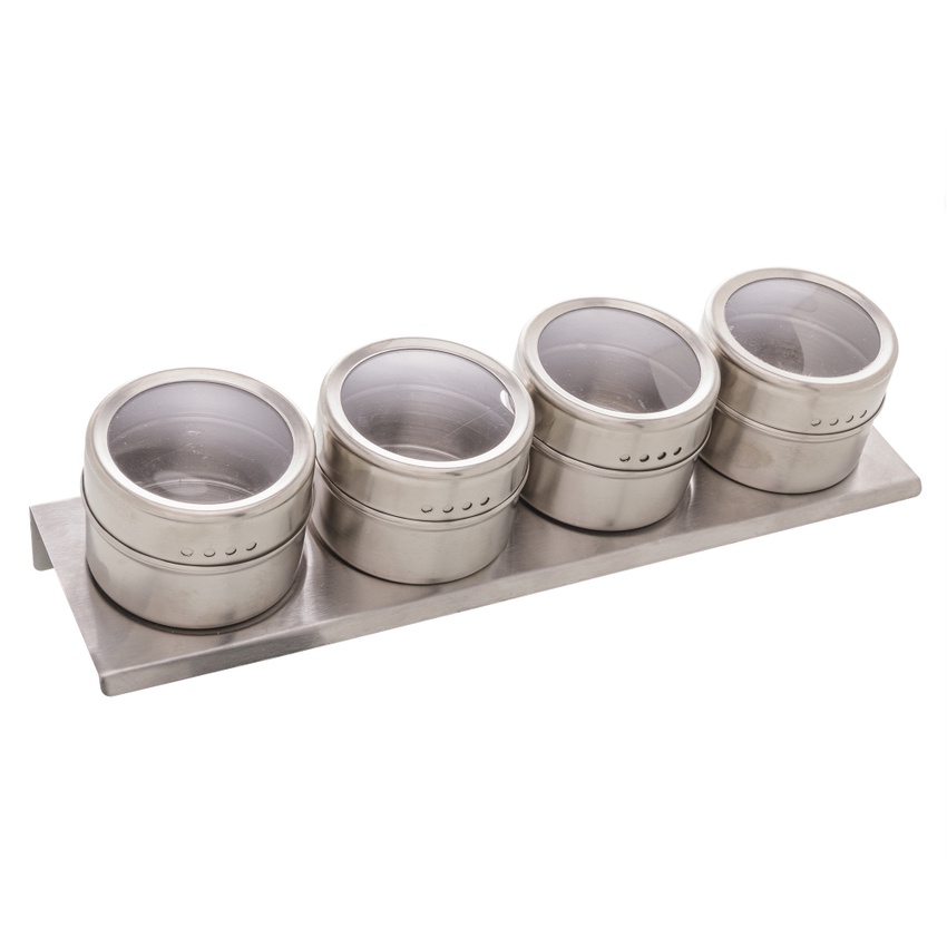 Porta Chá e Temperos Aço Inox C/4 C/ Suporte Imantado - Lyor