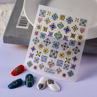[Meow.Sensei] Decoração tridimensional pintada Estilo Étnico Decoração em relevo Colorido Boêmio Adesivos de Manicure em relevo Adesivos de Manicure Acessórios de Manicure Adesivos de Manicure Ferramentas de Manicure