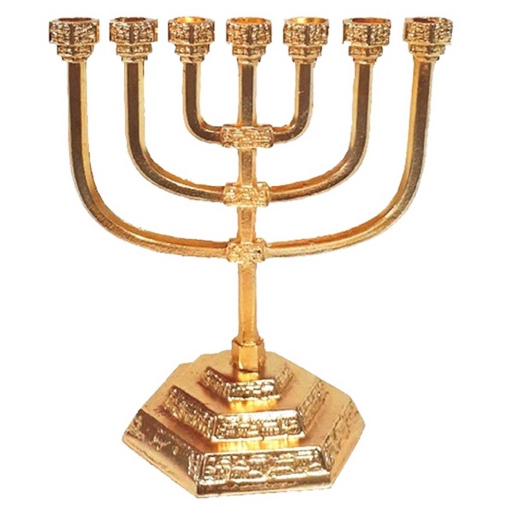 castiçal candelabro menorah 7 velas dourado de mesa 10cm em Oferta na Shopee