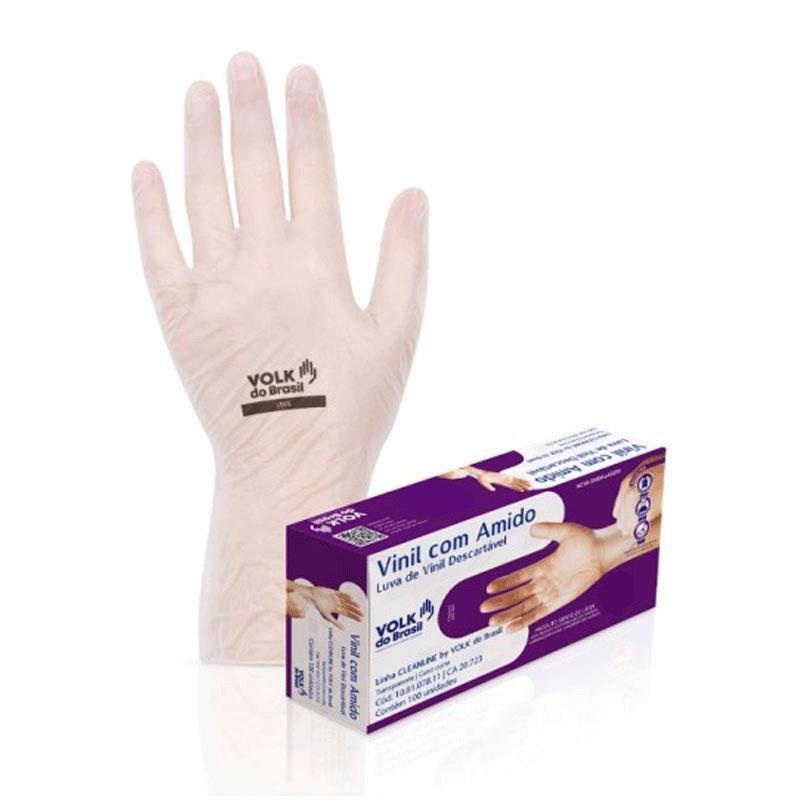 Luva de vinil descartável G com amido com 100 unidades Volk em Oferta na Shopee