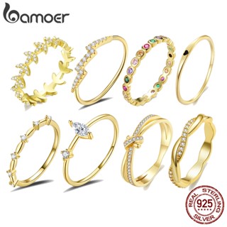 Bamoer 925 Silver Simle Zircon Ring Anel De Prata Jóias De Moda Com Banho De Ouro Para Meninas BSR075