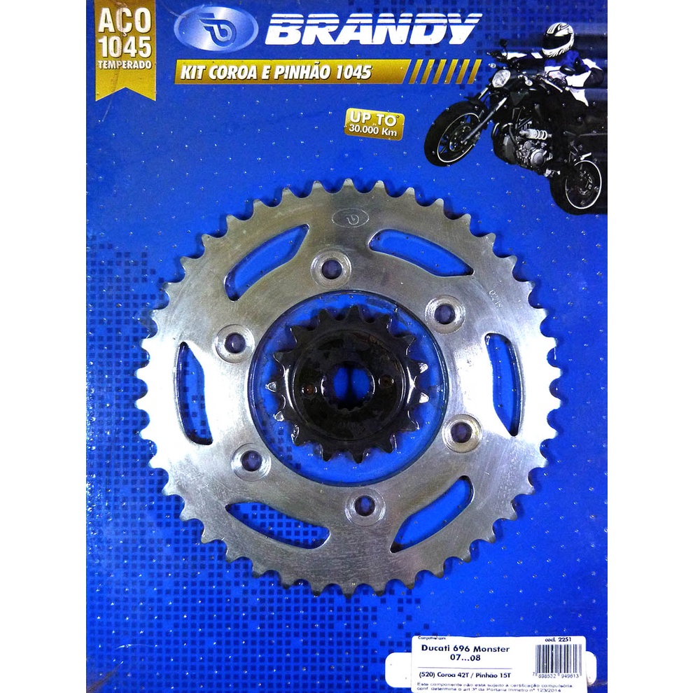 Kit Relação para Moto Ducati 696 Monster 2007 até 2008 Sem Corrente - Brandy