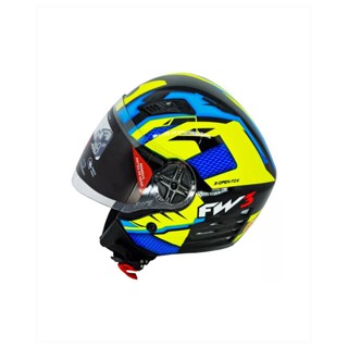 Capacete Aberto X Open Up Fox Azul E Amarelo Oculos Interno