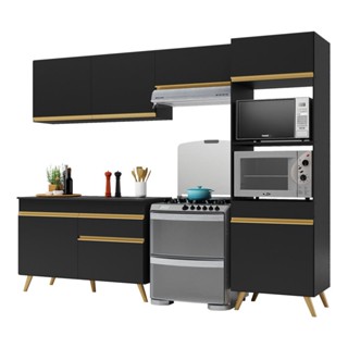 Cozinha Compacta 4 pç c/ Armário e Balcão MP3693 Veneza GB Preta