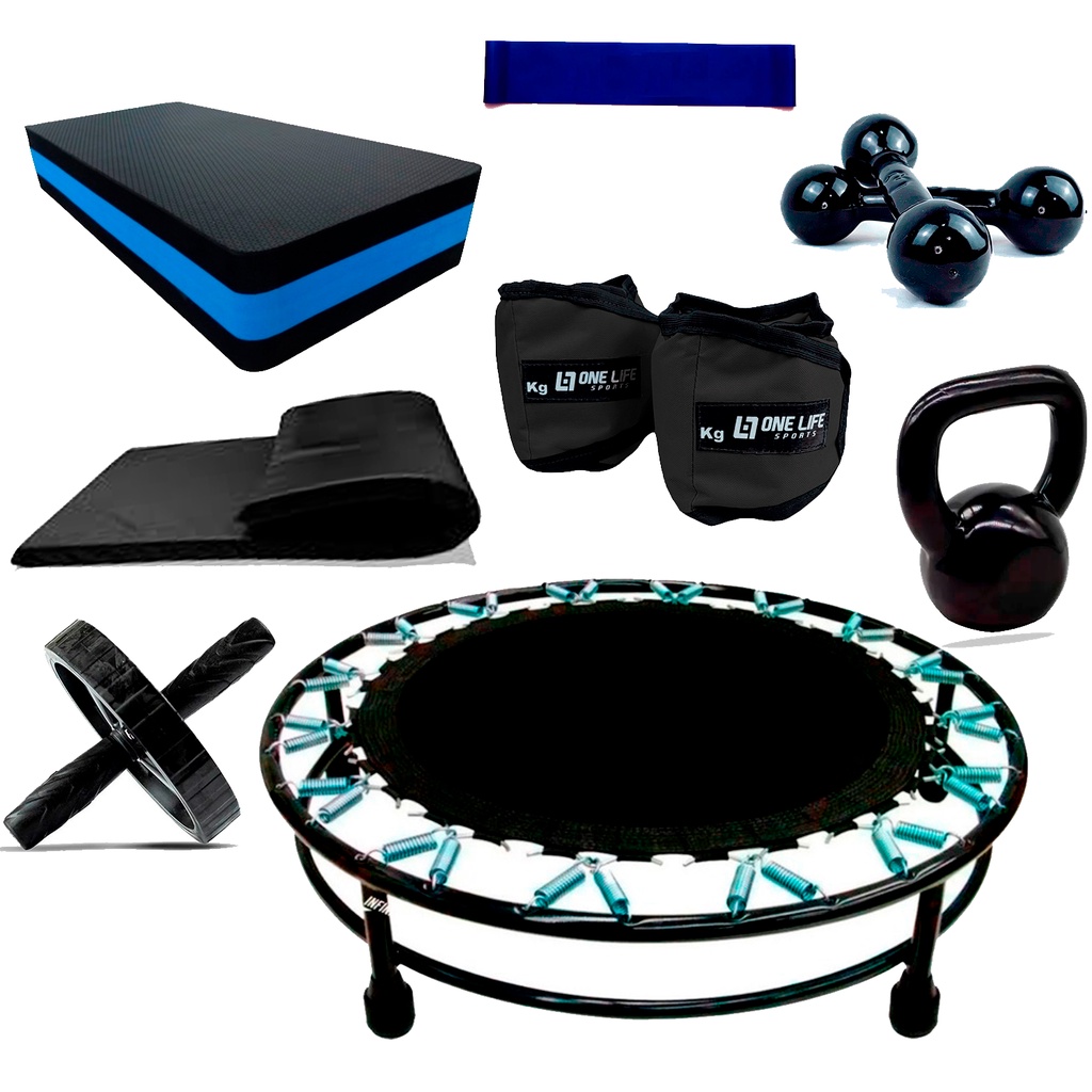 Kit Fit Life | One Life Sports® — Caneleira 4kg, Step, Kettlebell 4kg, Mini Jump + Halter 2kg