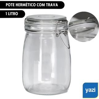 Pote Hermético de Vidro 1 Litro com Trava Inox Yazi em Oferta na Shopee