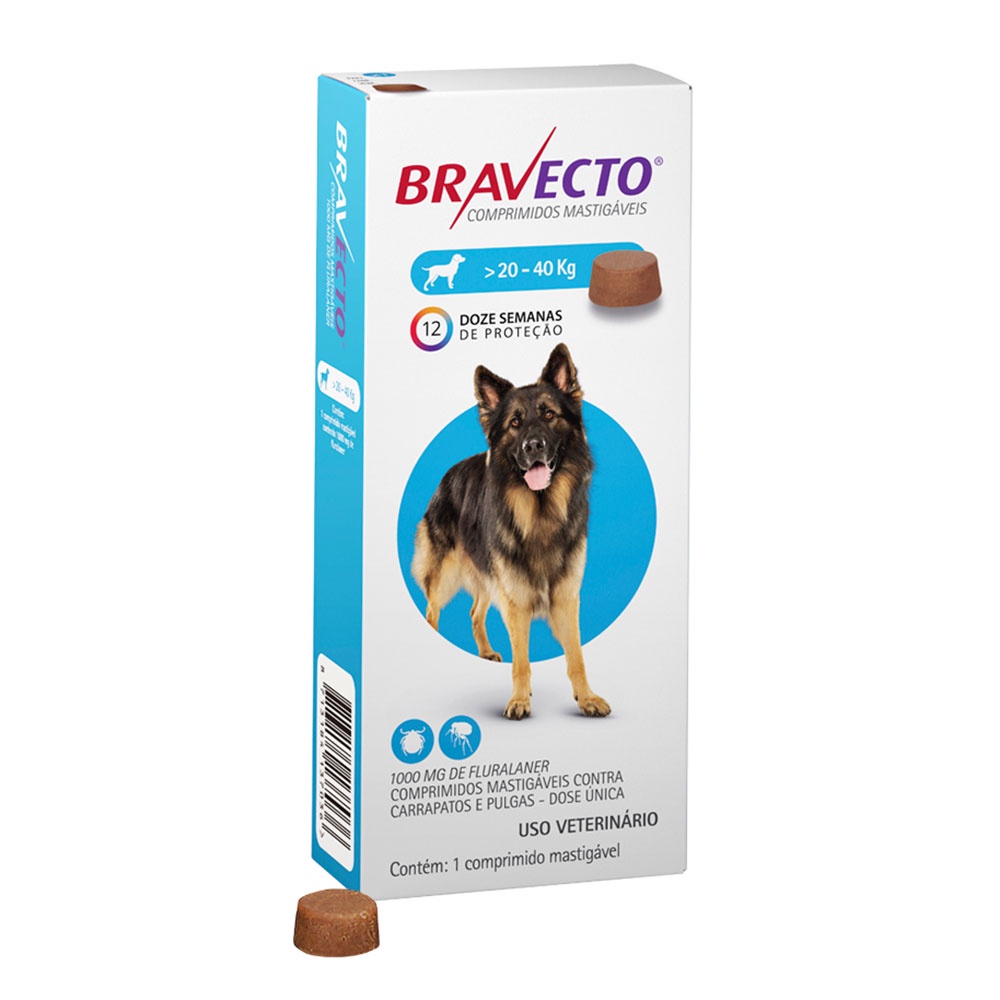 Antipulgas e Carrapatos MSD Bravecto Cães 20 até 40kg 1000mg em Oferta na Shopee
