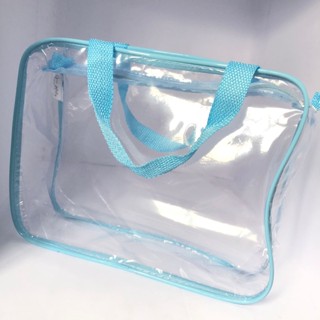 Kit com 3 necessaires com 3 TAMANHOS DIFERENTES Transparente AZUL CLARO