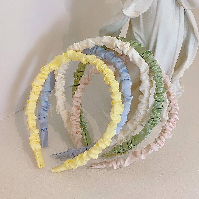 Cor creme simples cetim bandana rosa roxo azul verde bege plissado bandana Macaron doce cor acessórios para o cabelo