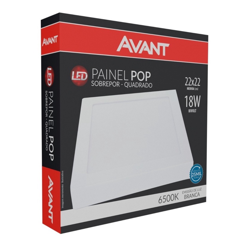 Painel Plafon Luminária 18w Led Quadrado Sobrepor Branco Frio 6500k 110/220V Avant