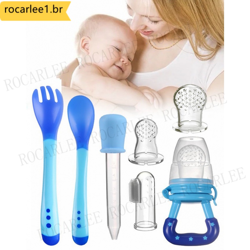 Colher Doseadora De Bebê Kit De Silicone De Garrafa Chupeta De Frutas Escova De Dentes Conta-Gotas 7 Em 1 Pacote De Alim