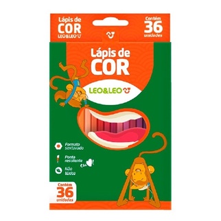 Lápis de Cor Escolar Caixa com 12 24 36 Cores Sextavado Leo&Leo