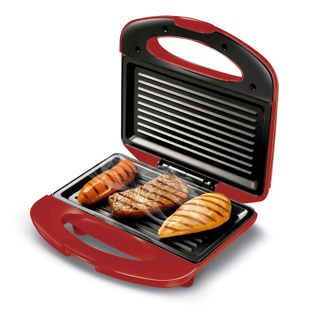 Sanduicheira Elétrica Chapa e Grill Inox Red Premium 800W S-19 Vermelha/Inox Mondial - 127V — imagem 2 de 2