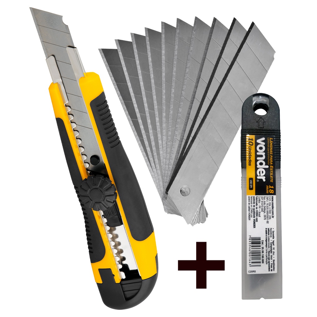 Estilete Profissional Com Trava Giratória 18mm + 10 Lâminas
