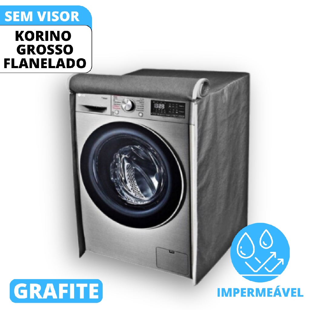 Capa Para Máquina Lava e Seca Frontal LG Samsung Electrolux 9 kg 10 kg 11 kg Corino Flanelado Com Zíper Cor Grafite