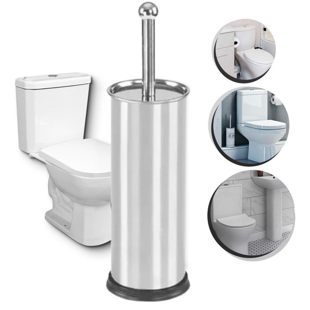 Escova Sanitária Inox Para Limpar Vaso Com Suporte Privada Cerdas Flexíveis Banheiro Sanitário Limpeza Higienização Base Antiderrapante