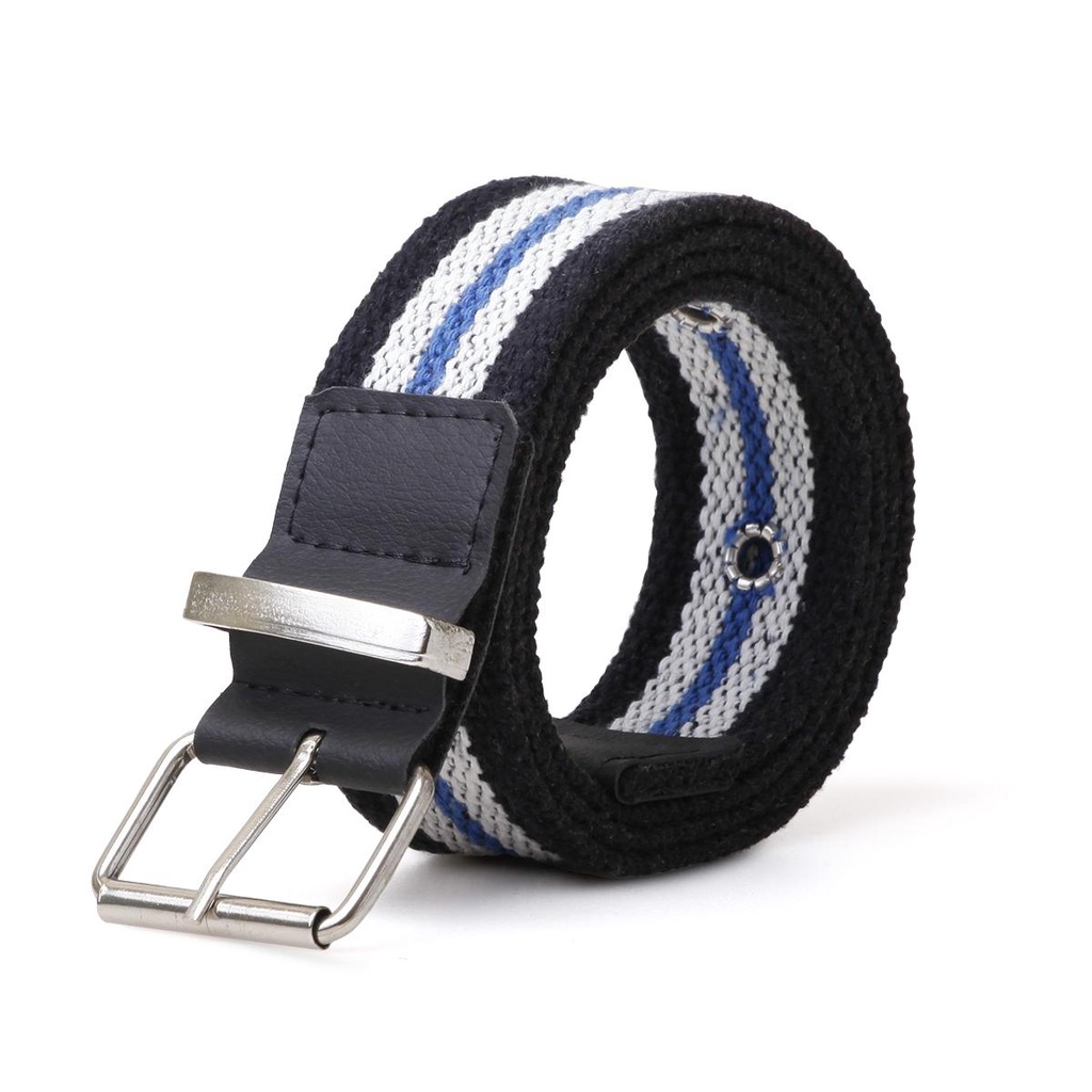 Cinto Casual Gorgurão Mesclado Preto e Azul Fivela Rolete