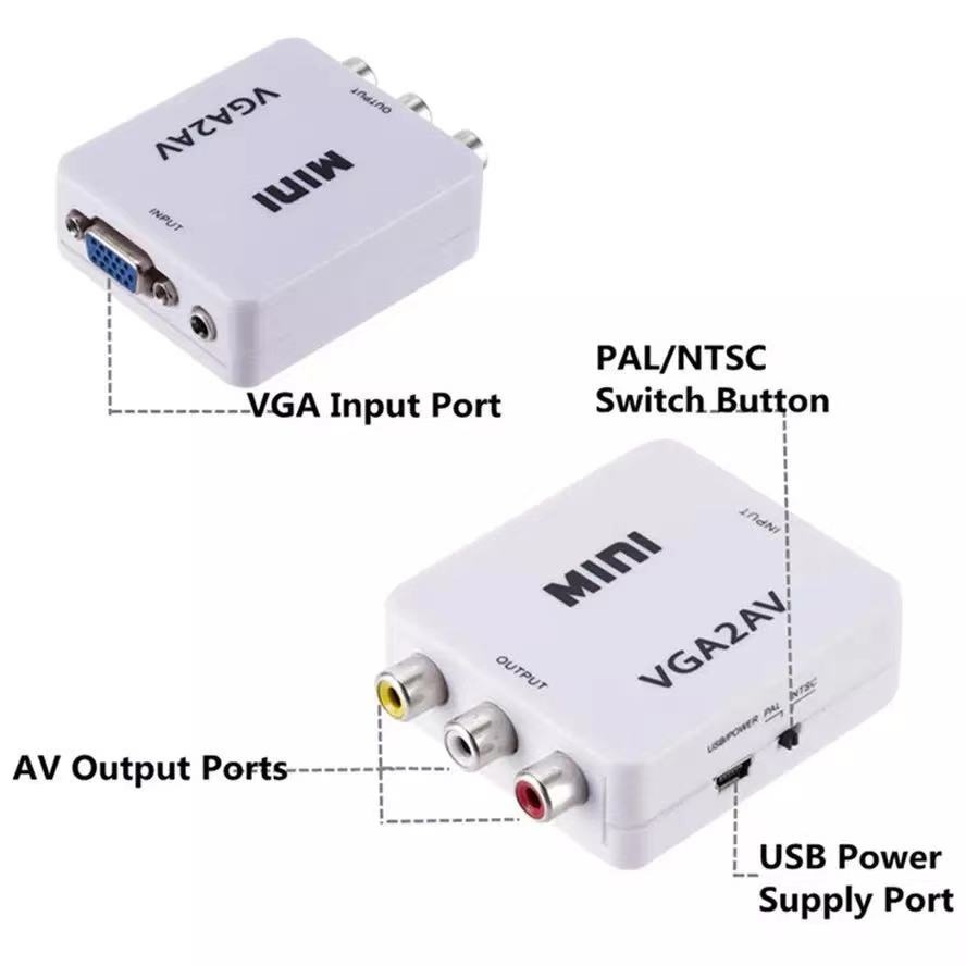 Mini Adaptador Conversor VGA Para AV RCA Com Áudio P2 VGA2AV 1080P Plug Play Para TV Monitor Projetor Computador Noteboo — imagem 2 de 2